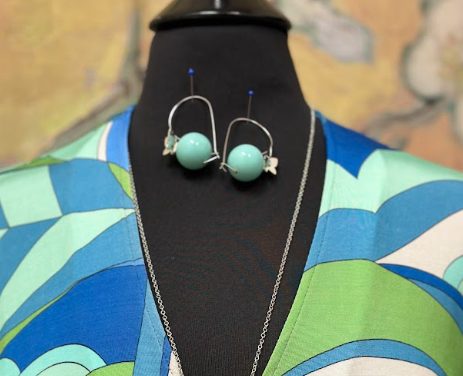 Bubble Earrings with Butterfly in Blue
