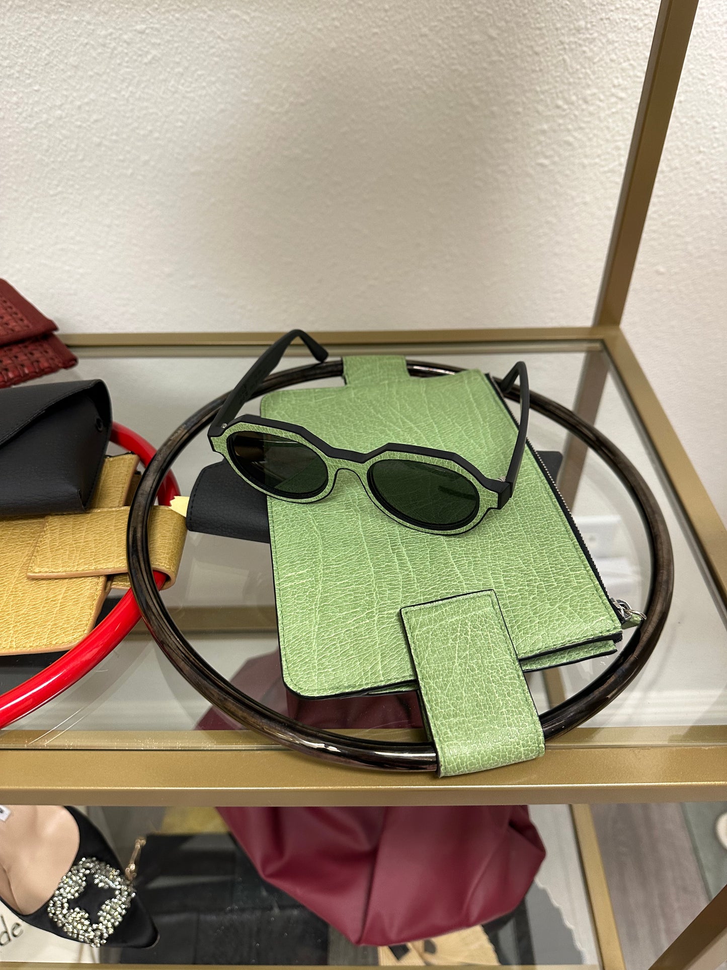 Black Circle and Light Green Apple Leather Clutch