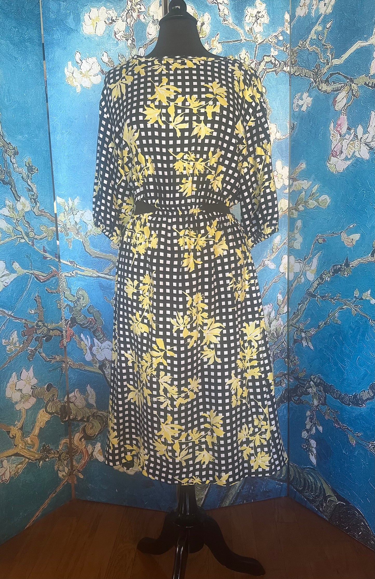 Floral and Check Open Midriff Dress designed by Timmithea