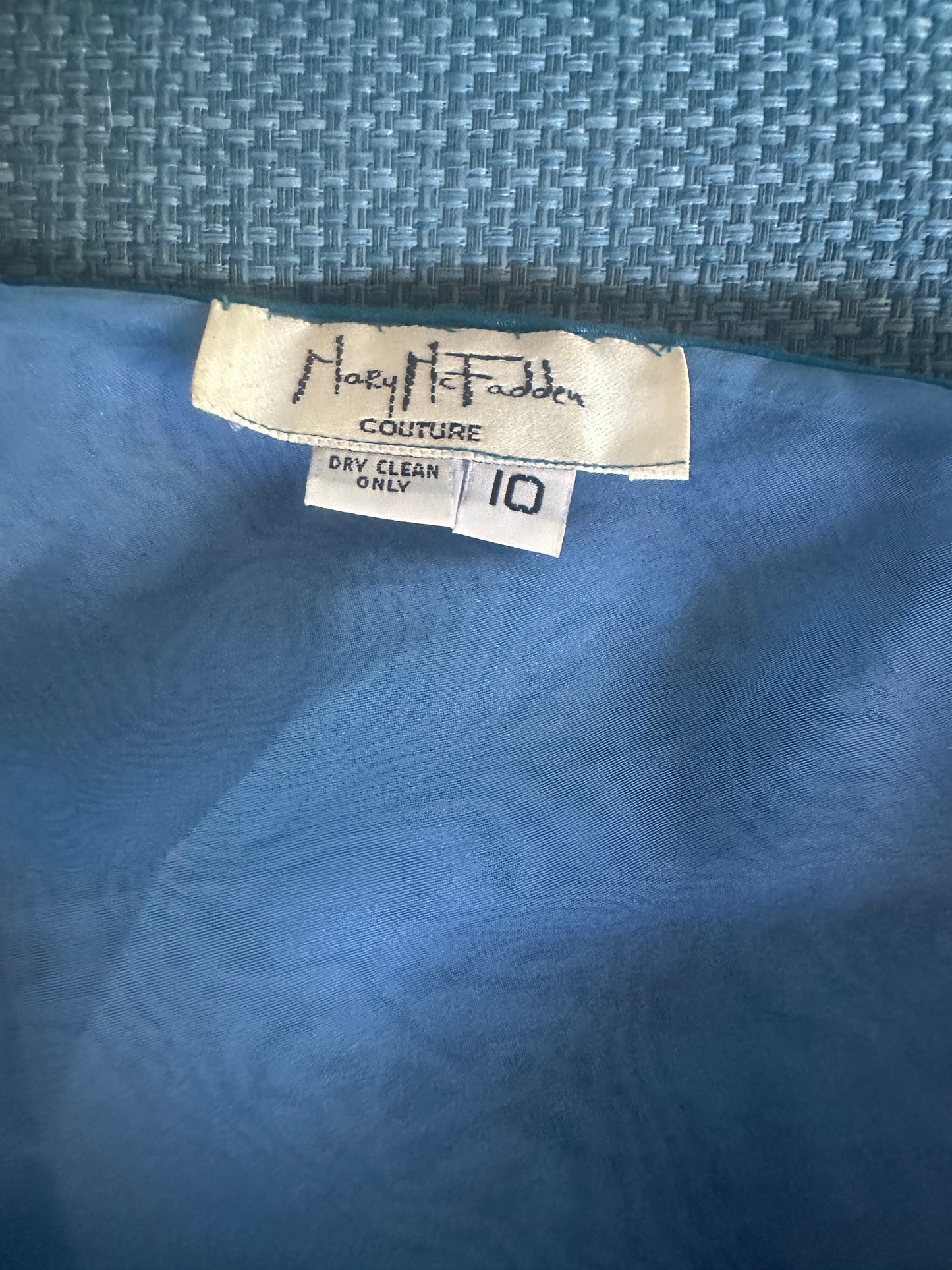 Vintage Mary McFadden Cerylean Blue Off-the-Shoulder Marii Pleated Gown