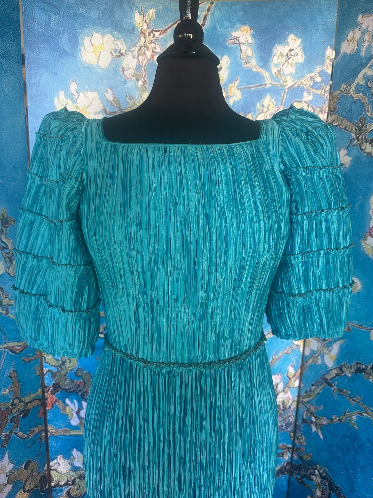 Vintage Mary McFadden Marii Pleated Turquiose Gown