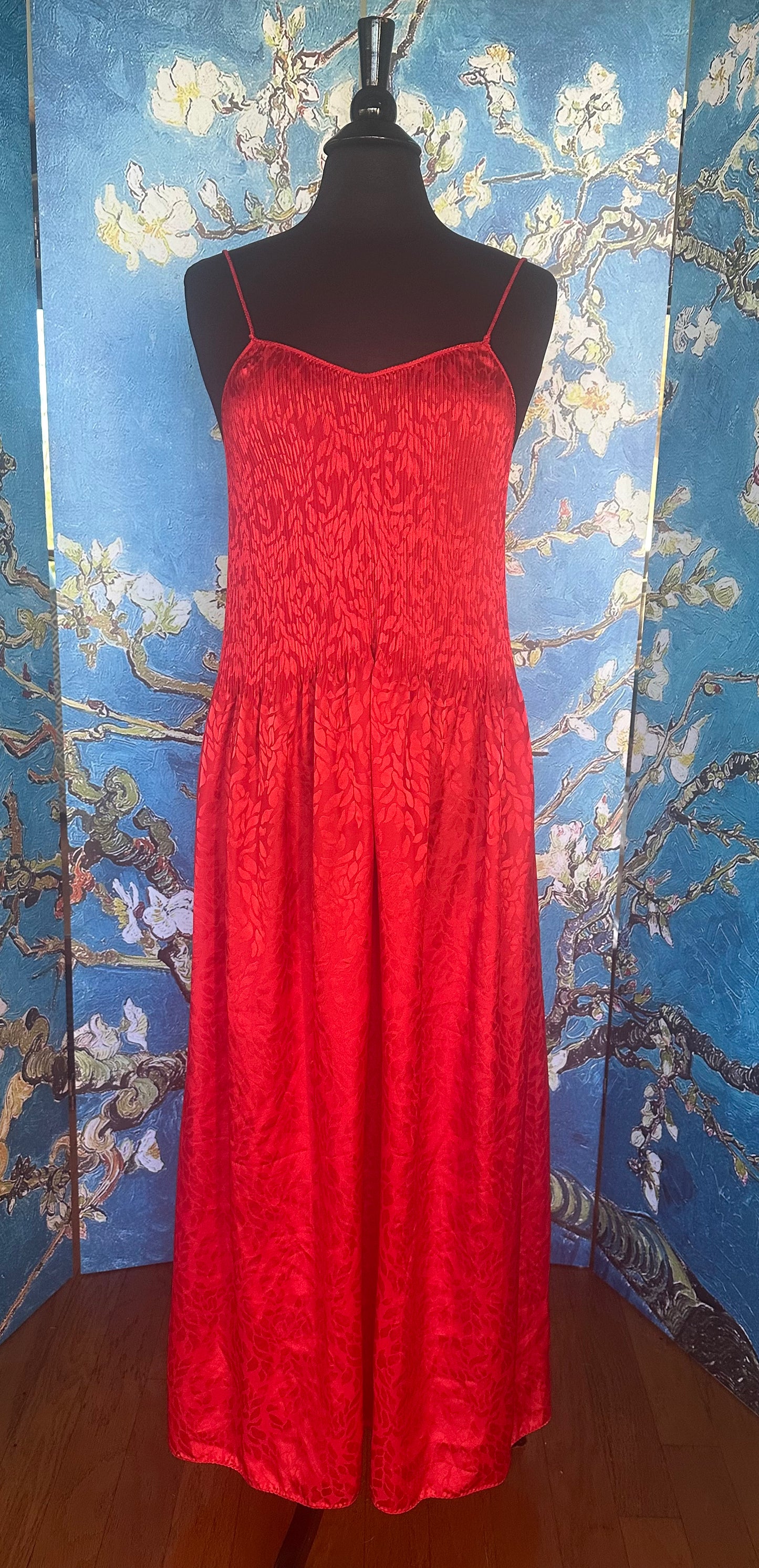Vintage Mary McFadden Red Spaghetti Strap Gown
