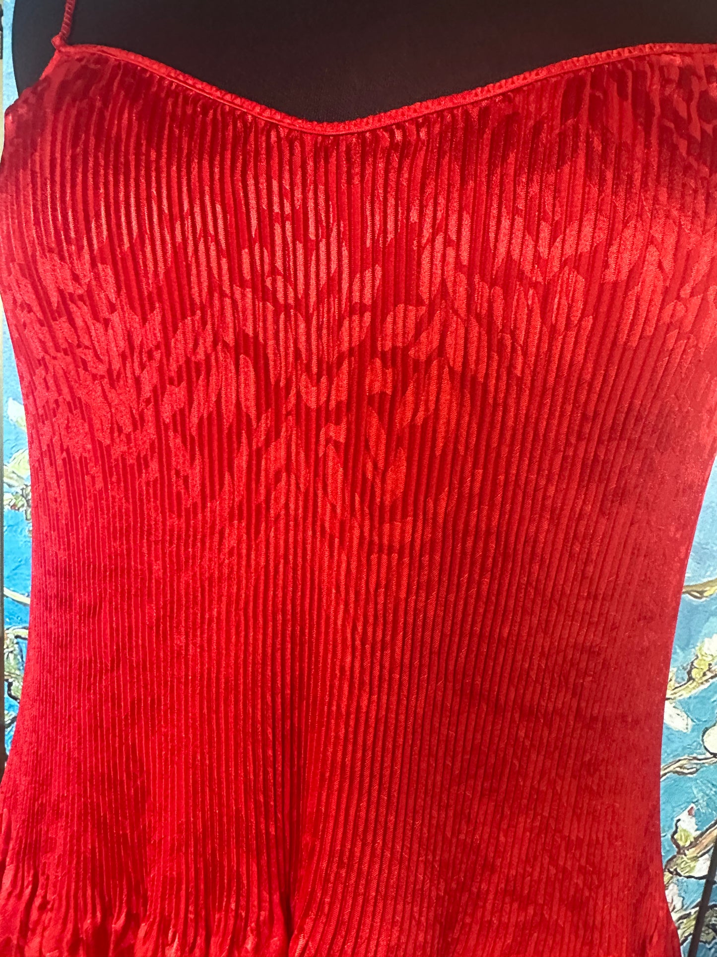 Vintage Mary McFadden Red Spaghetti Strap Gown