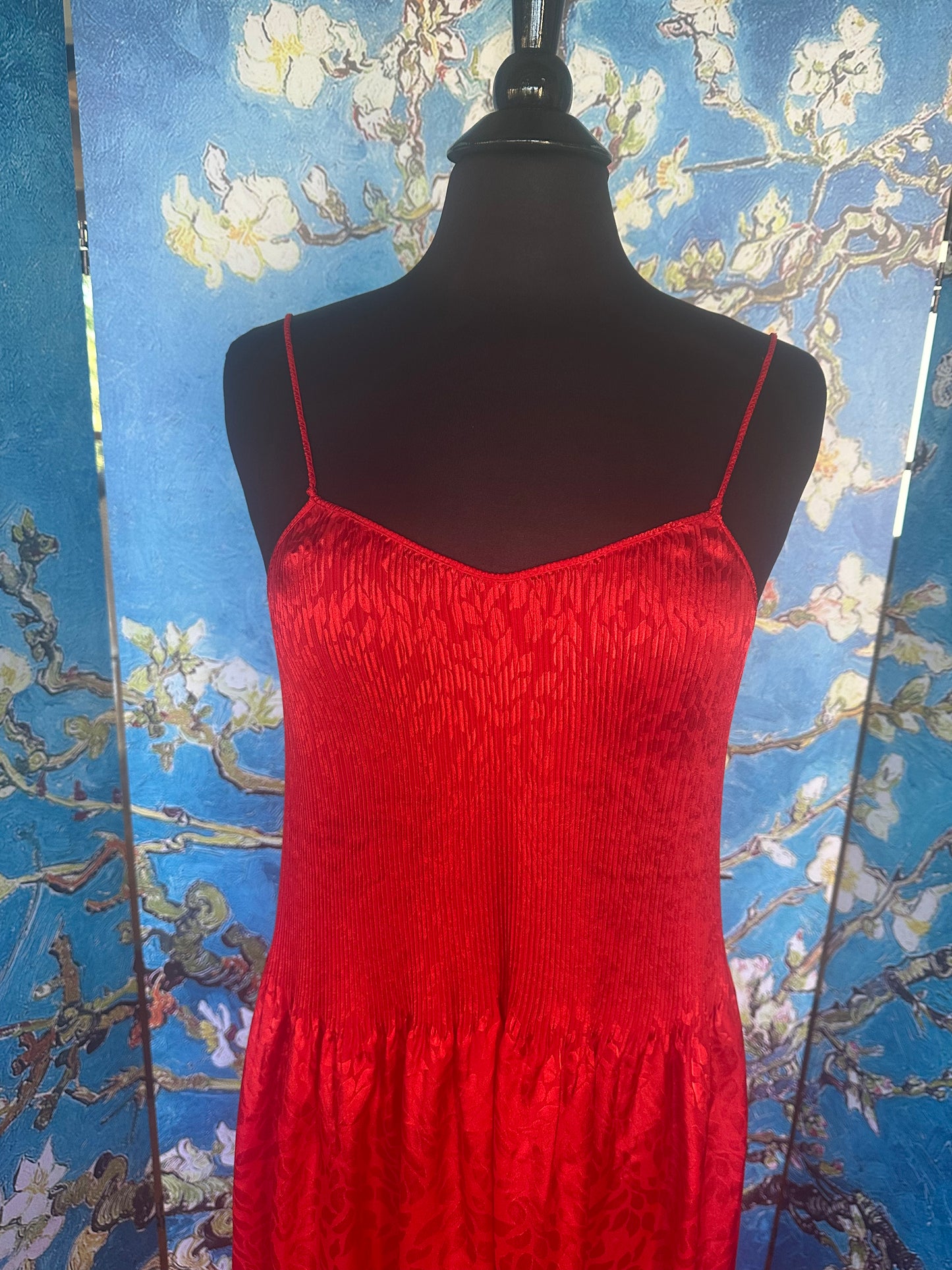 Vintage Mary McFadden Red Spaghetti Strap Gown