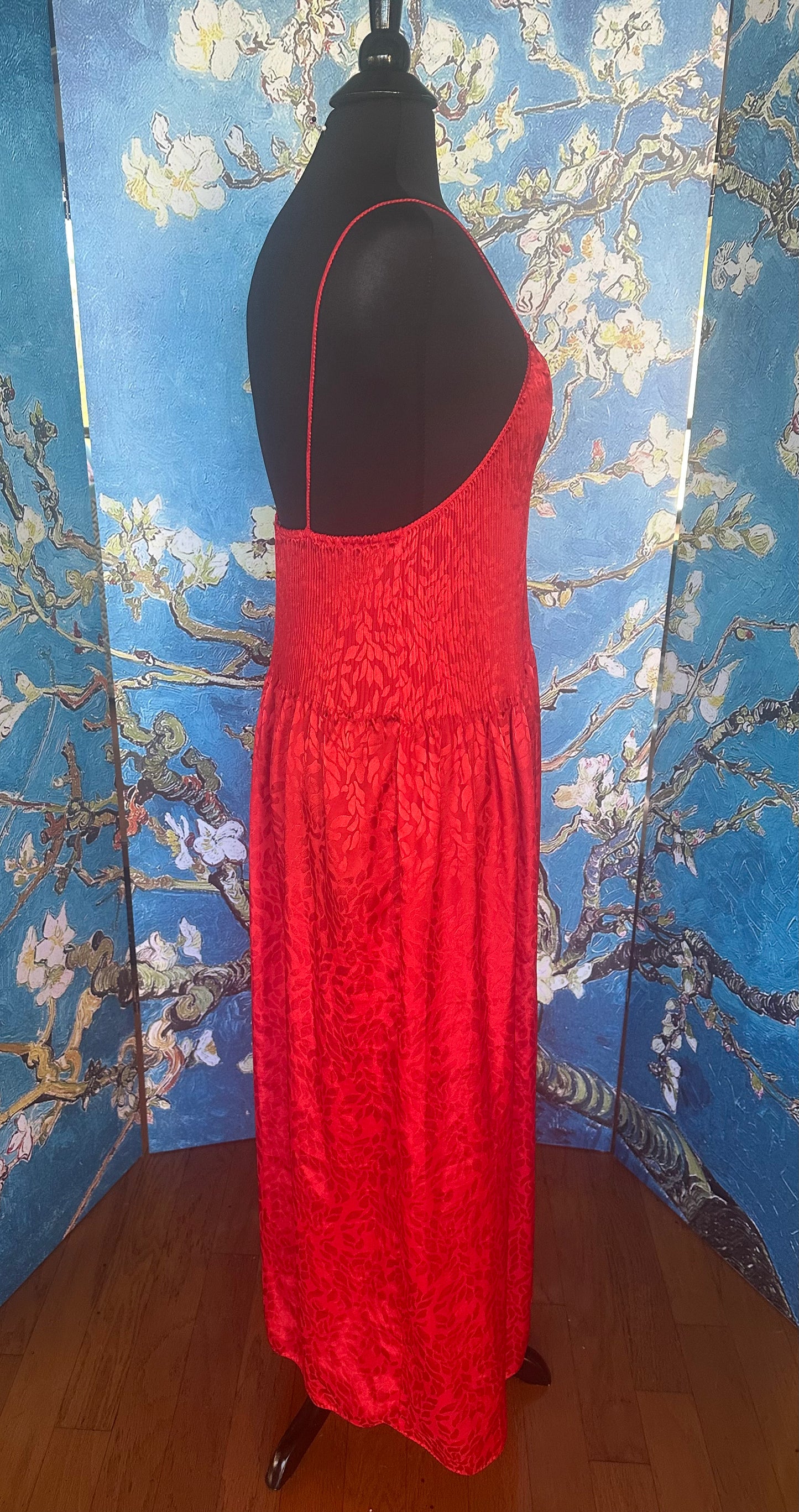 Vintage Mary McFadden Red Spaghetti Strap Gown