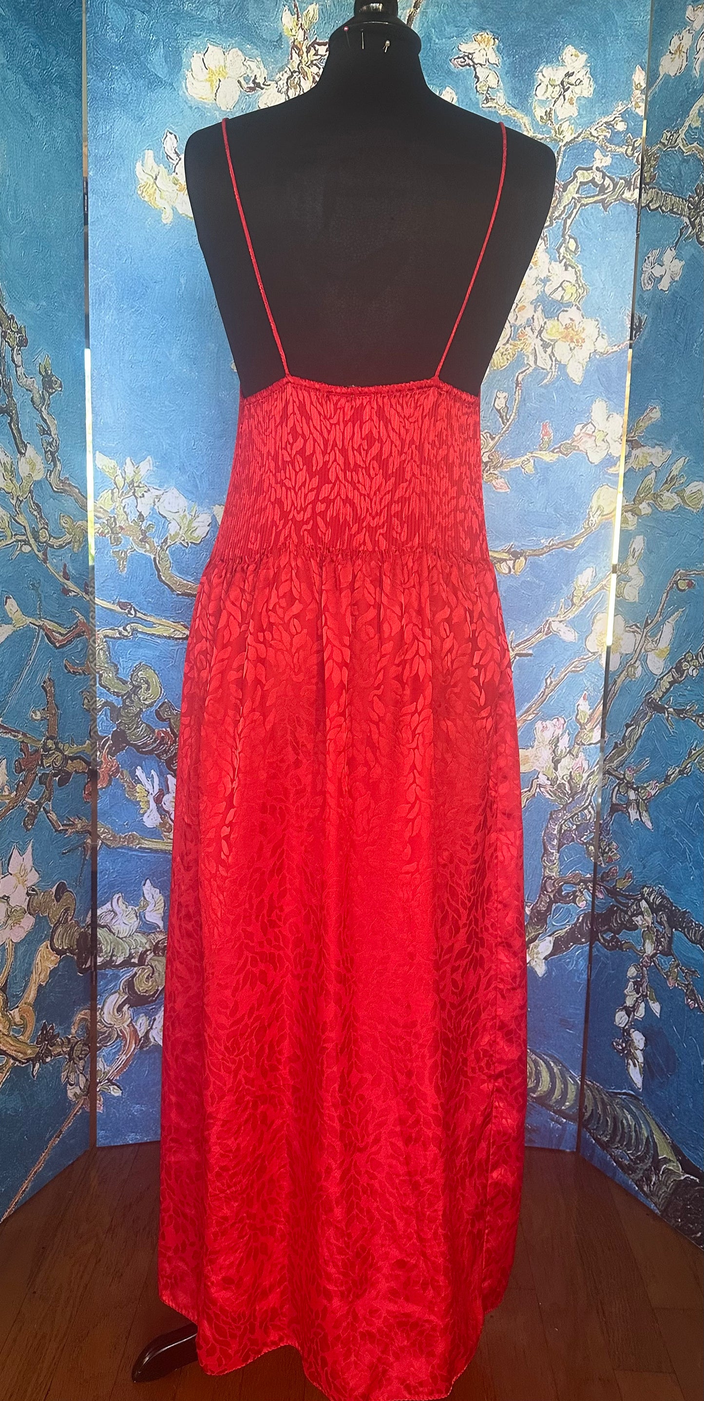 Vintage Mary McFadden Red Spaghetti Strap Gown