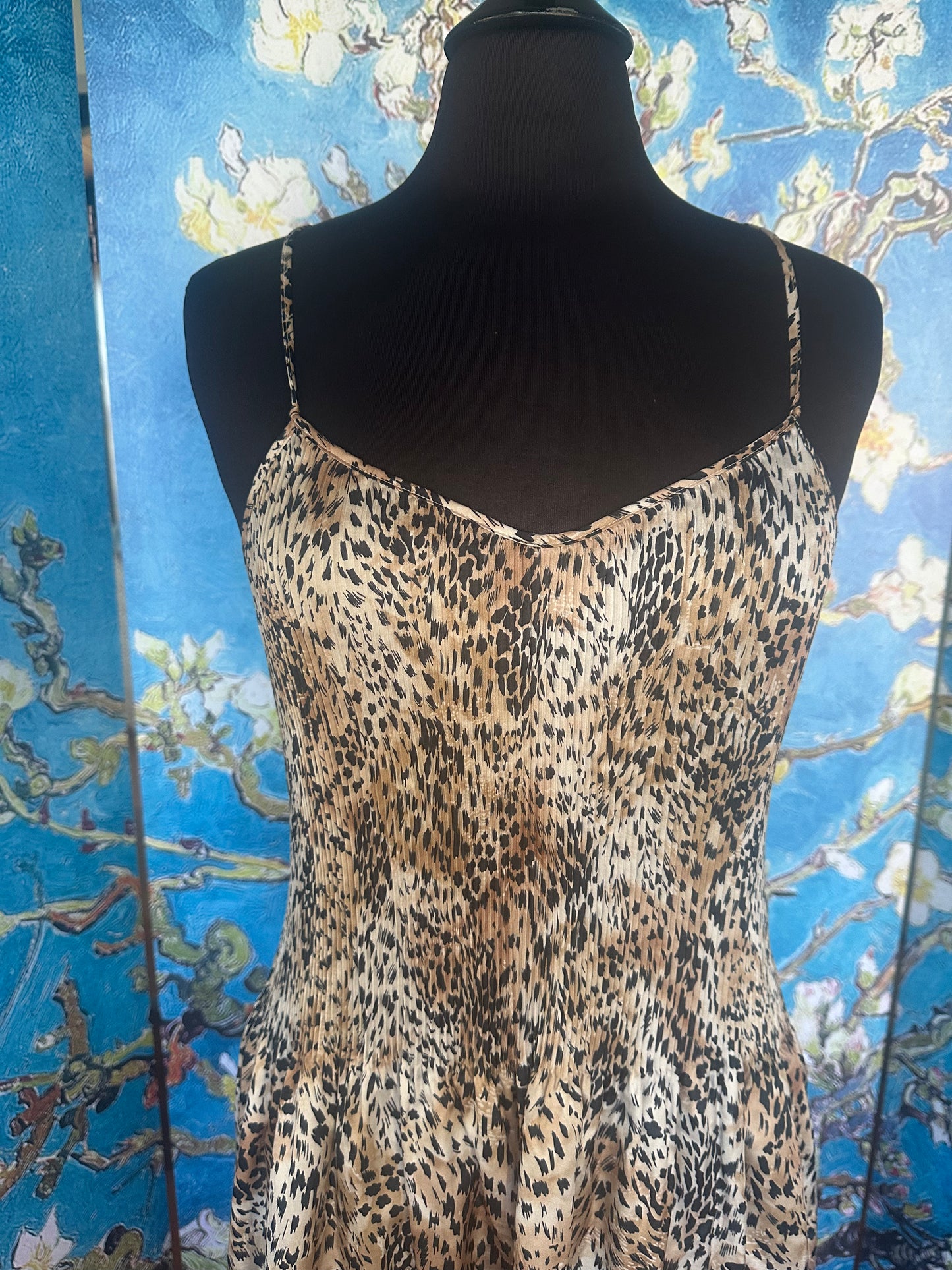 Vintage Mary McFadden Leopard Print Spaghetti Strap Gown