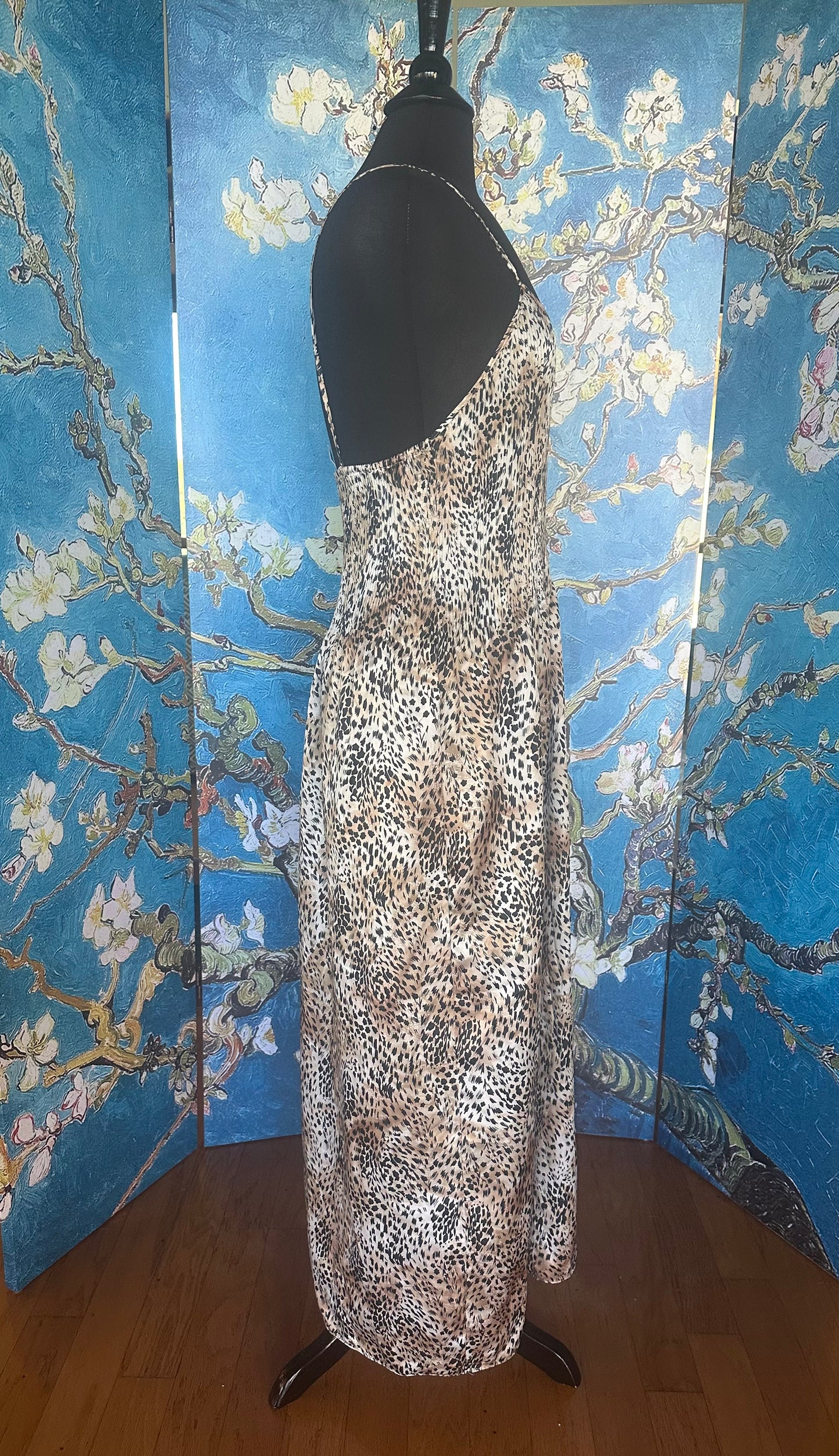 Vintage Mary McFadden Leopard Print Spaghetti Strap Gown