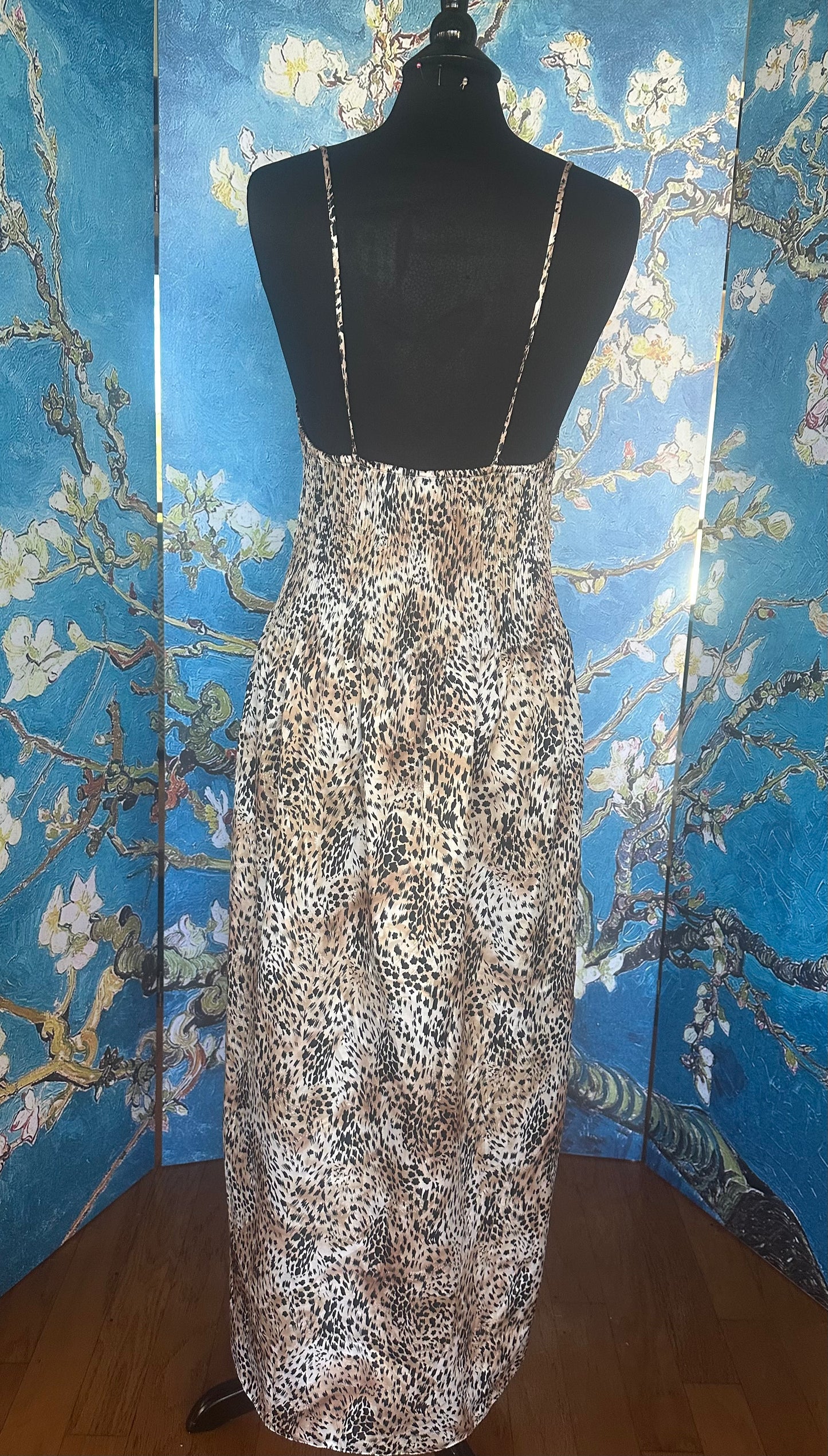 Vintage Mary McFadden Leopard Print Spaghetti Strap Gown