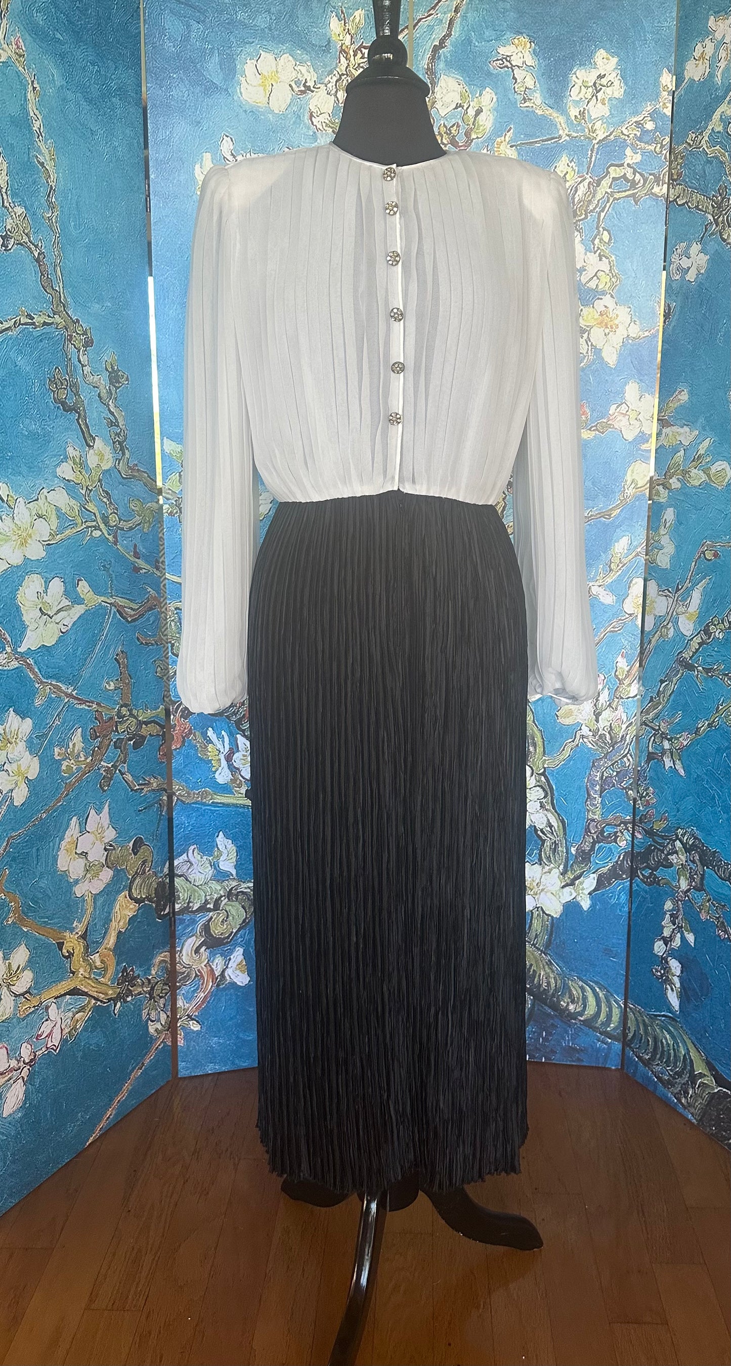 Vintage Mary McFadden Creamy White and Black Couture Gown