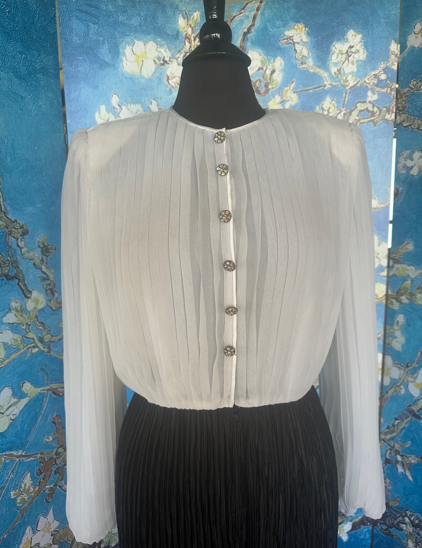 Vintage Mary McFadden Creamy White and Black Couture Gown