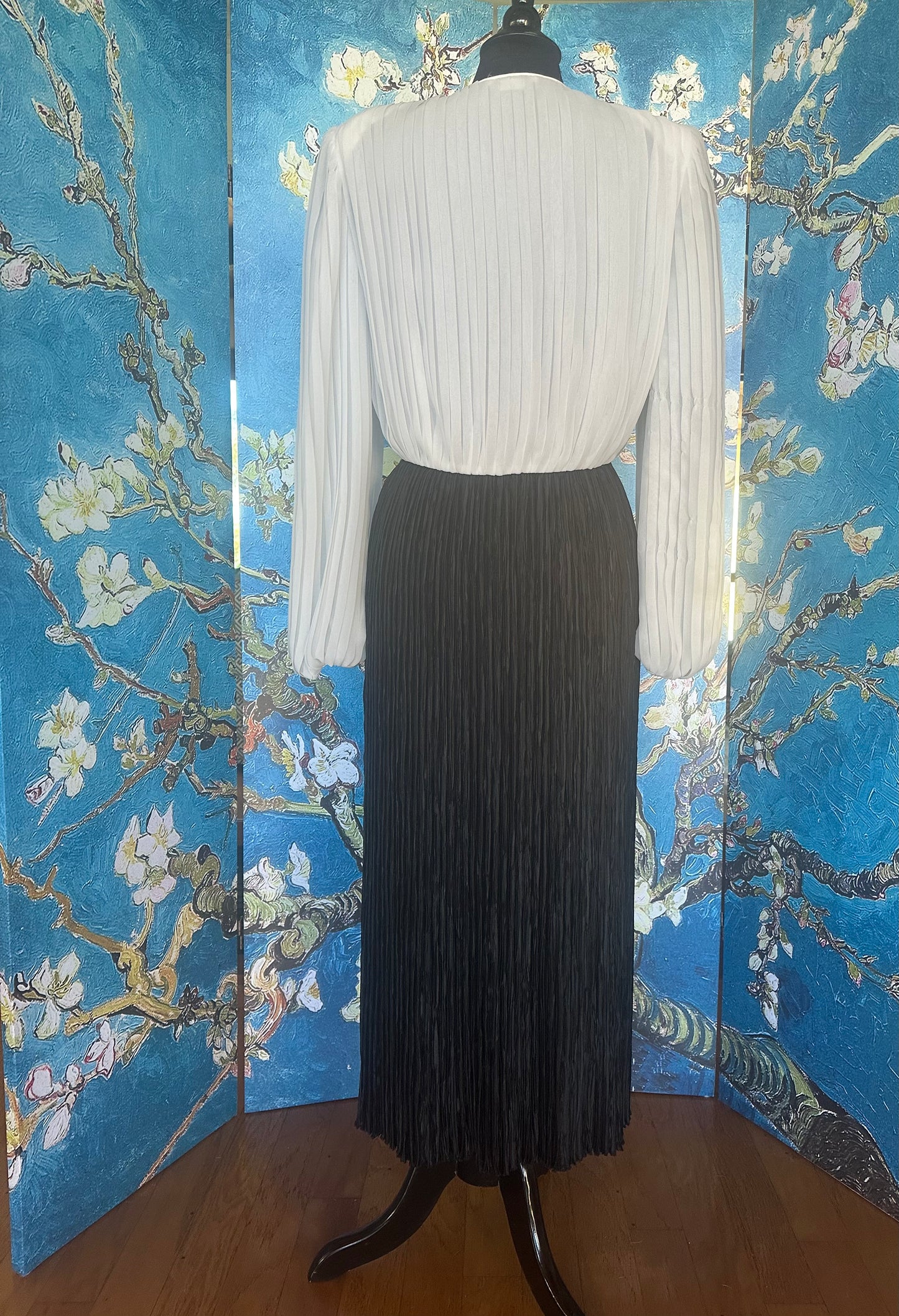 Vintage Mary McFadden Creamy White and Black Couture Gown