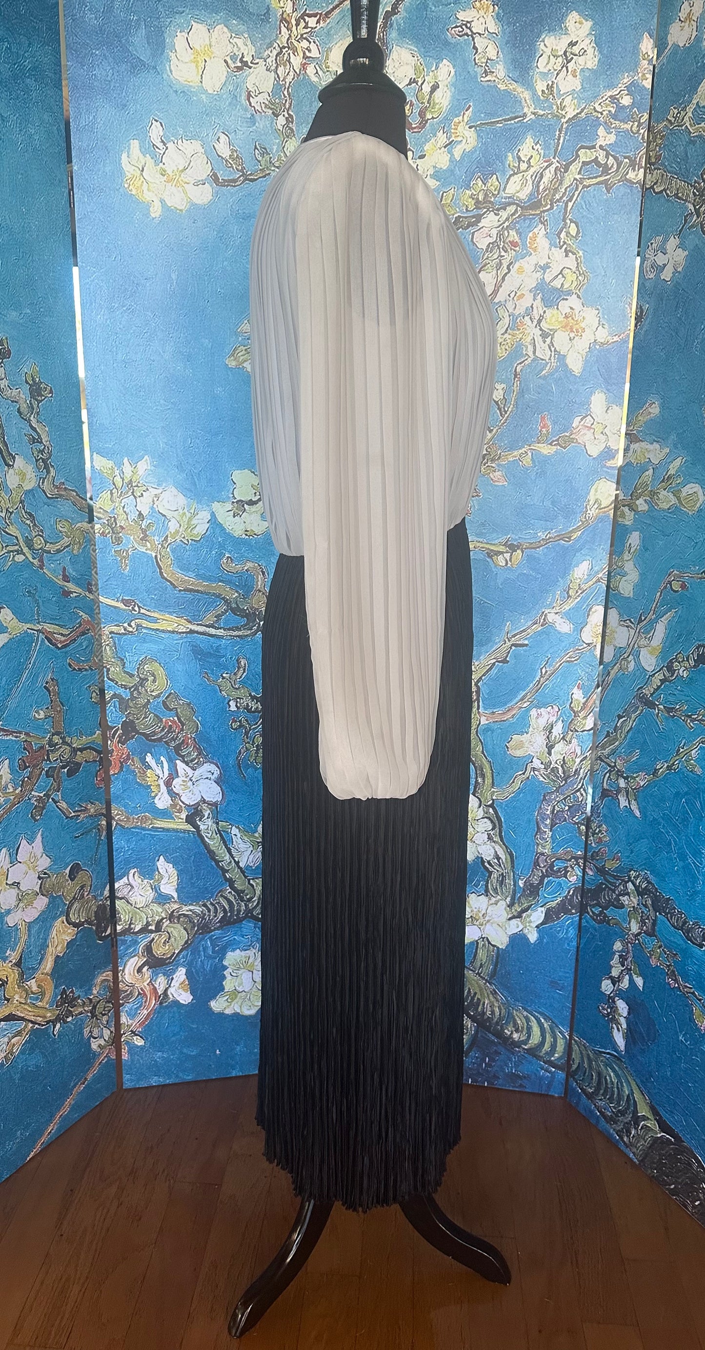 Vintage Mary McFadden Creamy White and Black Couture Gown