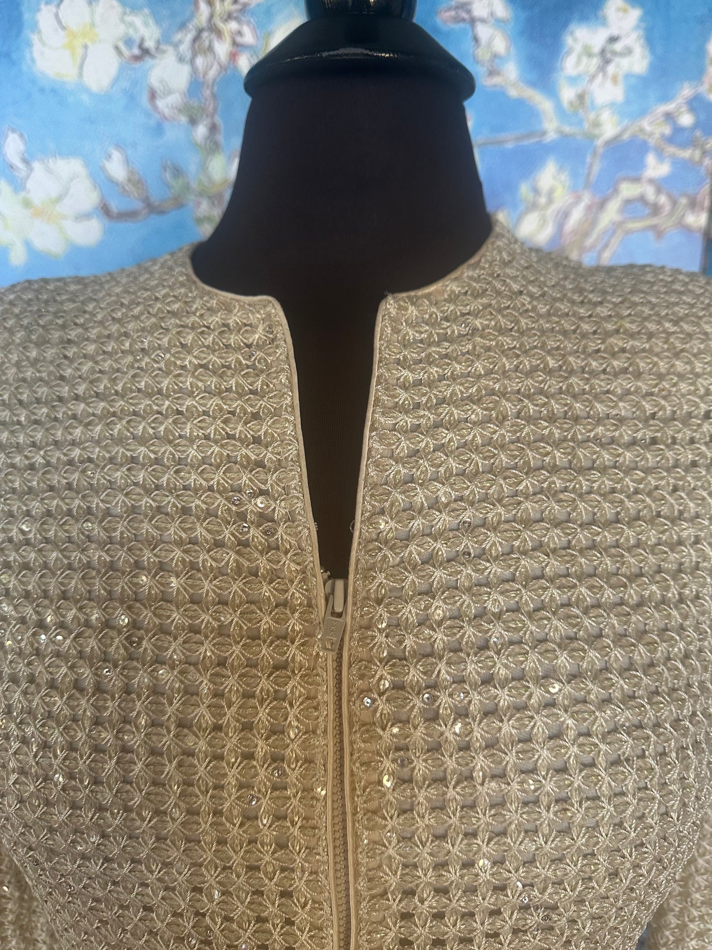 Vintage Mary McFadden Couture Ivory Sequin Zip-up Jacket