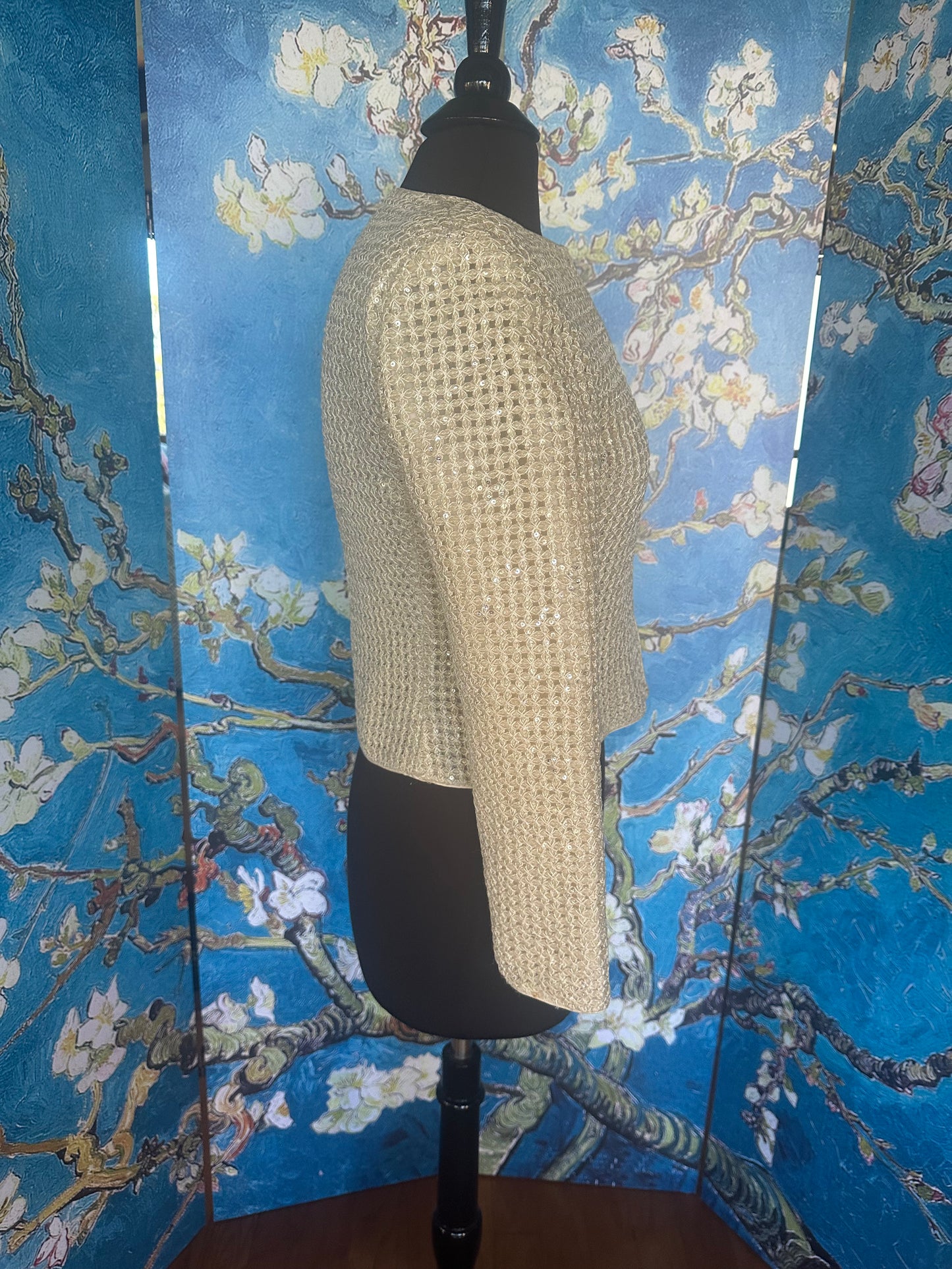Vintage Mary McFadden Couture Ivory Sequin Zip-up Jacket