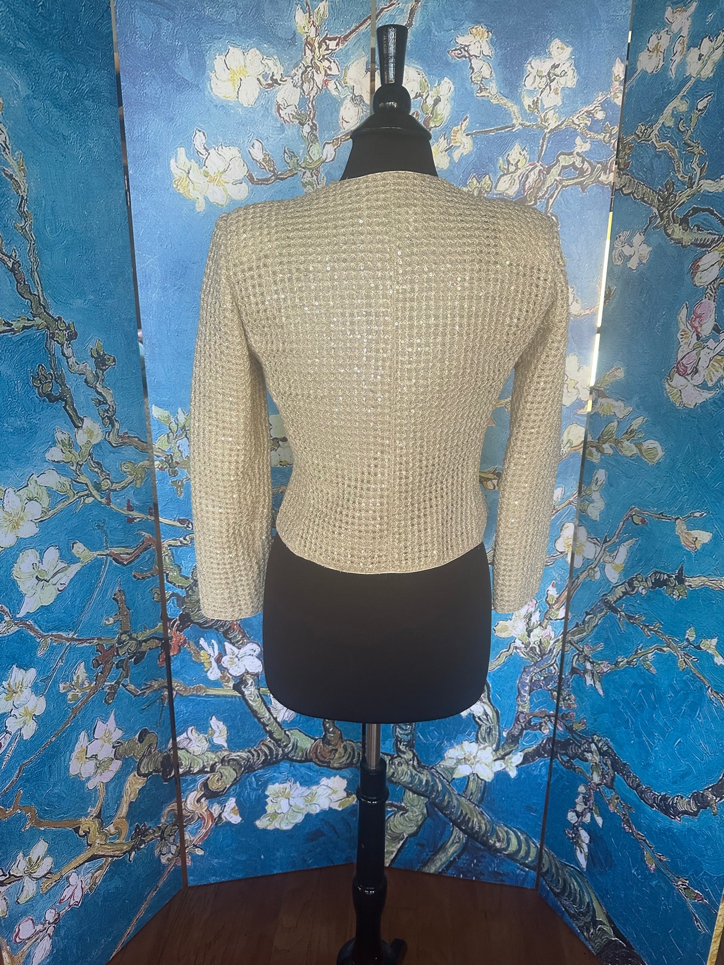 Vintage Mary McFadden Couture Ivory Sequin Zip-up Jacket