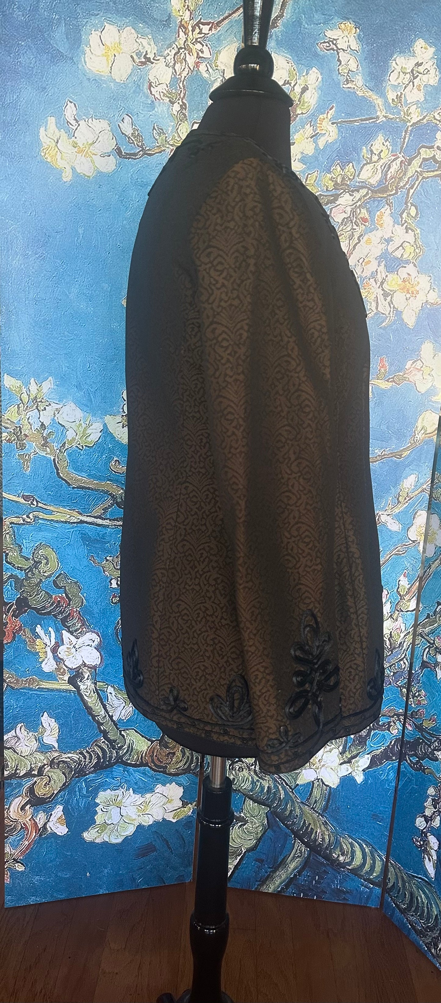 Vintage Mary McFadden Bronze and Black Jacquard Blazer with Black Satin Motifs
