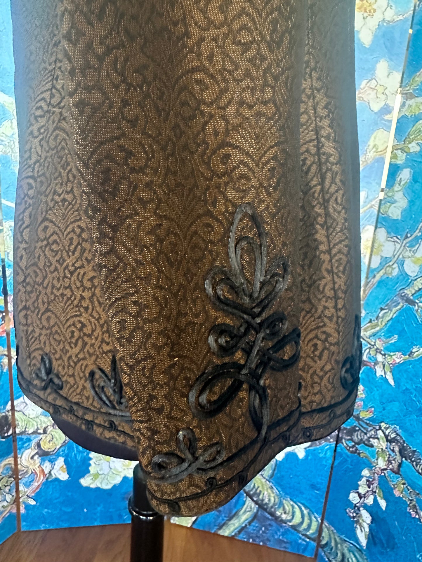 Vintage Mary McFadden Bronze and Black Jacquard Blazer with Black Satin Motifs