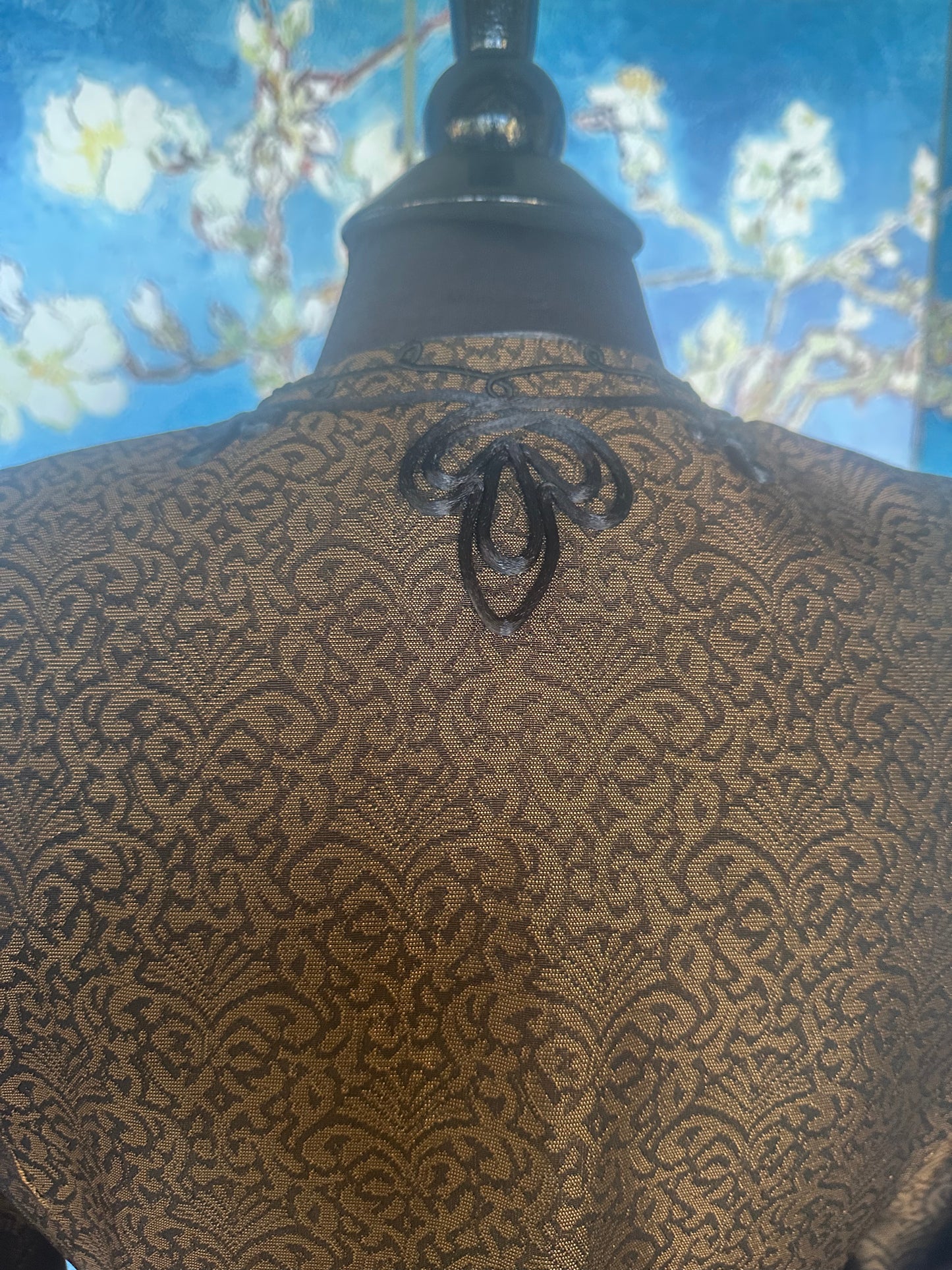 Vintage Mary McFadden Bronze and Black Jacquard Blazer with Black Satin Motifs