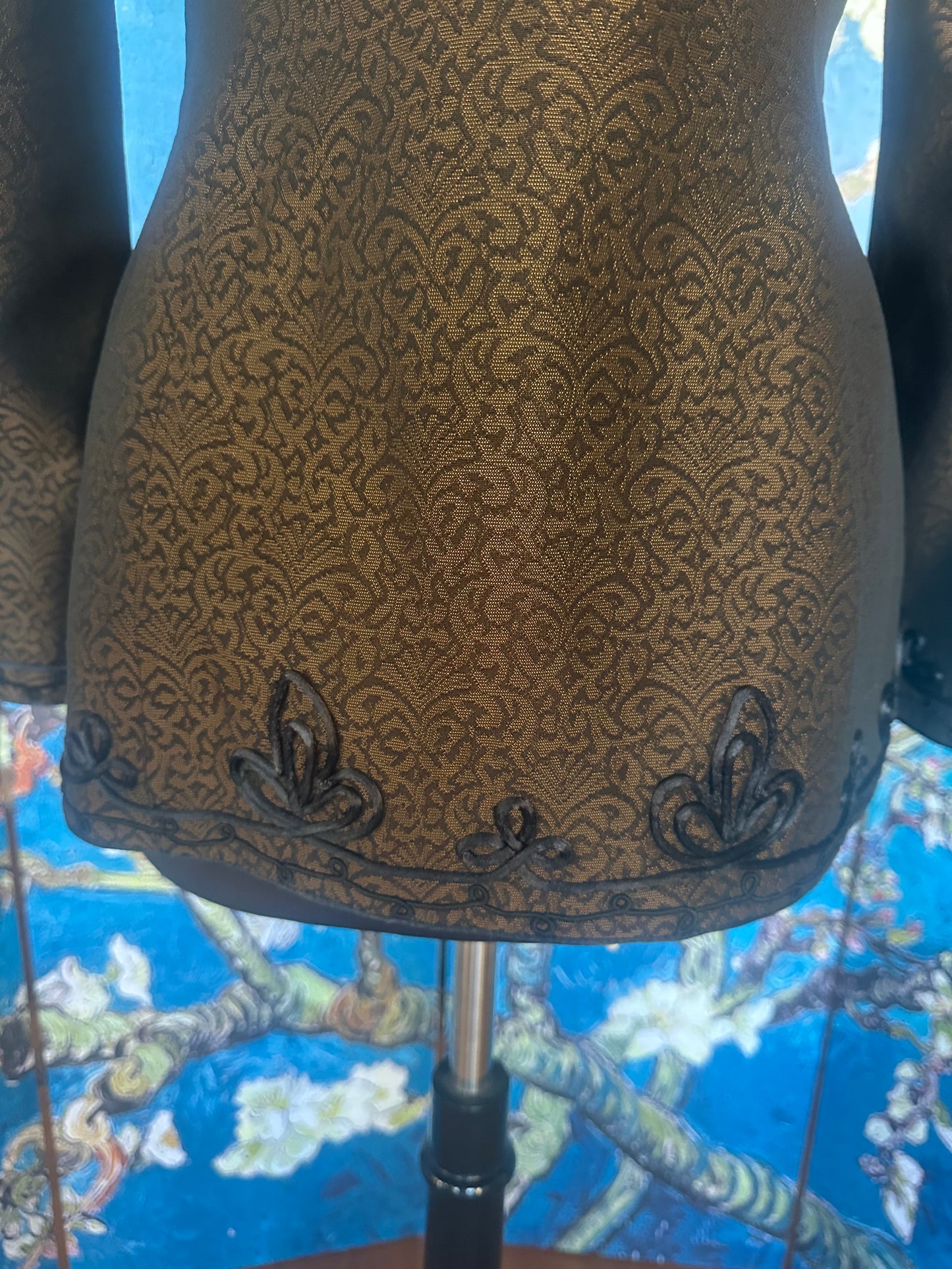 Vintage Mary McFadden Bronze and Black Jacquard Blazer with Black Satin Motifs