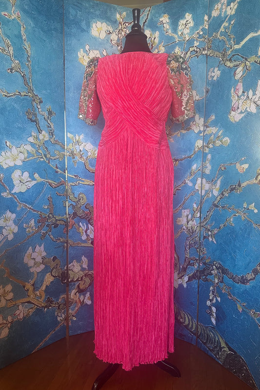 Vintage Mary McFadden Fuchsia Gown with Beaded Sleeves