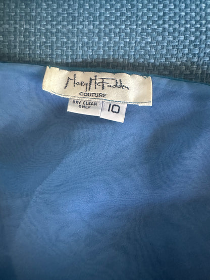 Vintage Mary McFadden Cerylean Blue Off-the-Shoulder Marii Pleated Gown