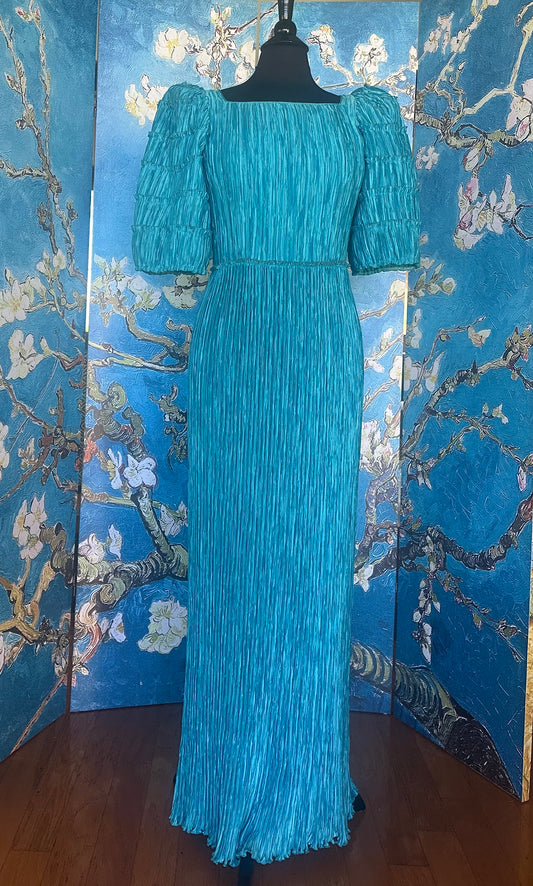 Vintage Mary McFadden Marii Pleated Turquiose Gown