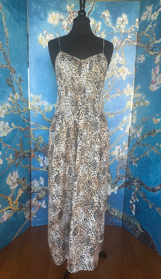 Vintage Mary McFadden Leopard Print Spaghetti Strap Gown