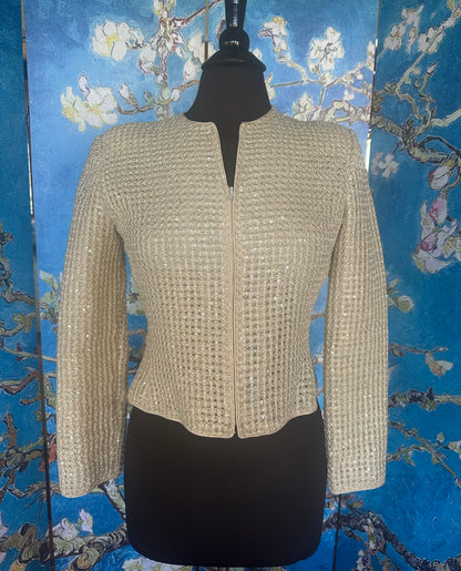 Vintage Mary McFadden Couture Ivory Sequin Zip-up Jacket