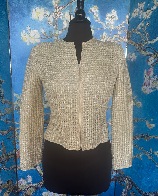 Vintage Mary McFadden Couture Ivory Sequin Zip-up Jacket