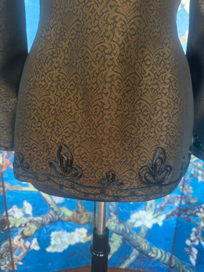 Vintage Mary McFadden Bronze and Black Jacquard Blazer with Black Satin Motifs