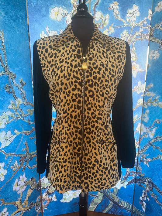 Vintage Mary McFadden Cheetah Print Jacket with Black Sleeves